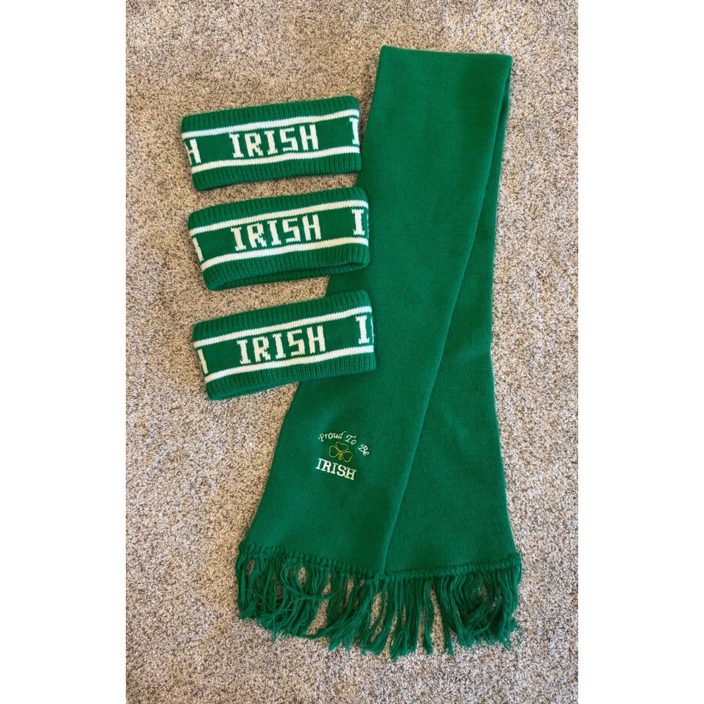 Irish Pride Green Knit Scarf and Headband Set St Patricks Day Accessories 4pc